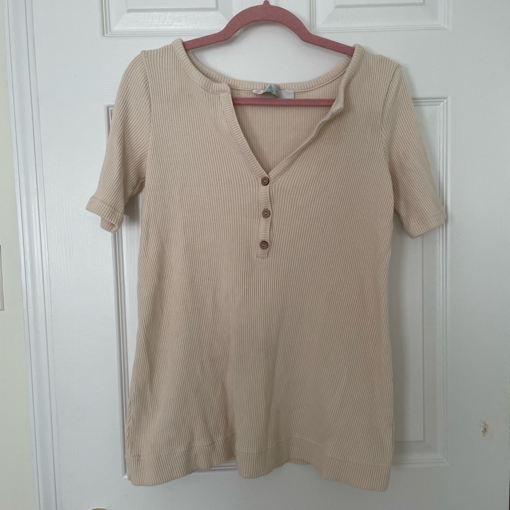 FREE PEOPLE BEACH TAN RIBBED BUTTON TOP